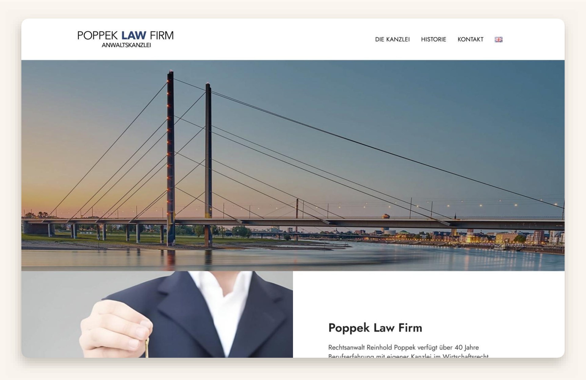 Startseite der Webseite von Poppek Law Firm in der Desktop-Ansicht