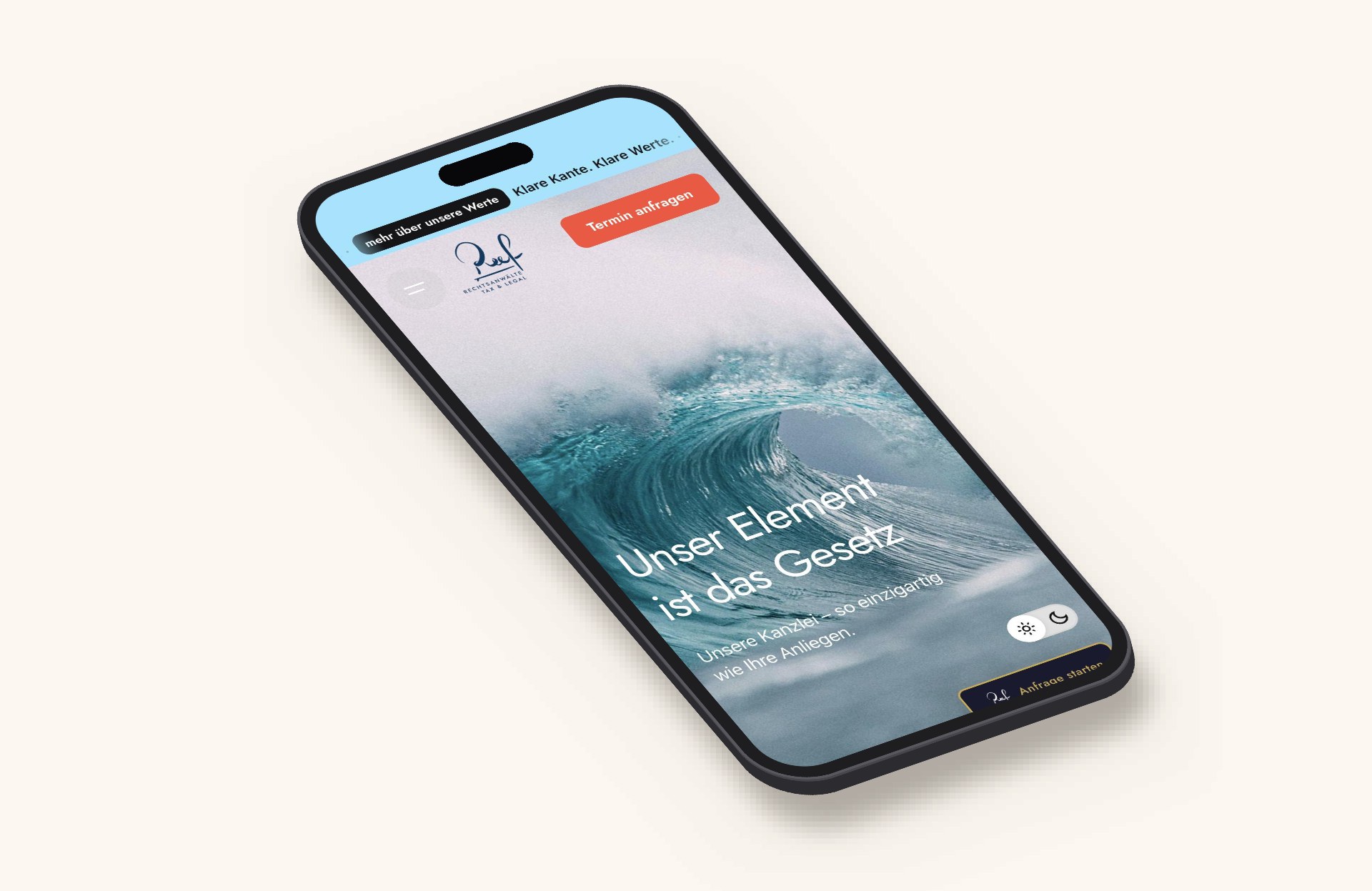 reef-rechtsanwaelte-mobile Webseite für Rechtsanwälte und Steuerberatung in Düsseldorf – Reef Rechtsanwälte in der Ansicht auf dem Smartphone