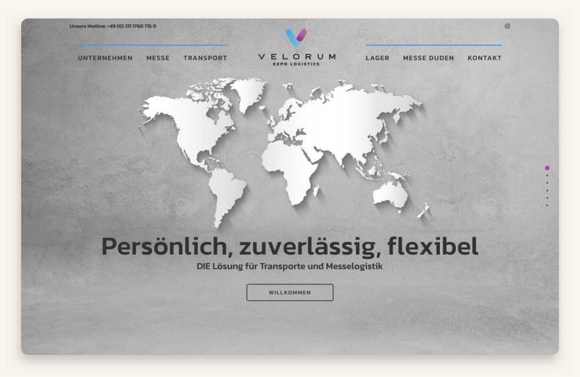 velorum-logistics-desktop Startseite der Webseite von Velorum Logistics in der Desktop-Ansicht