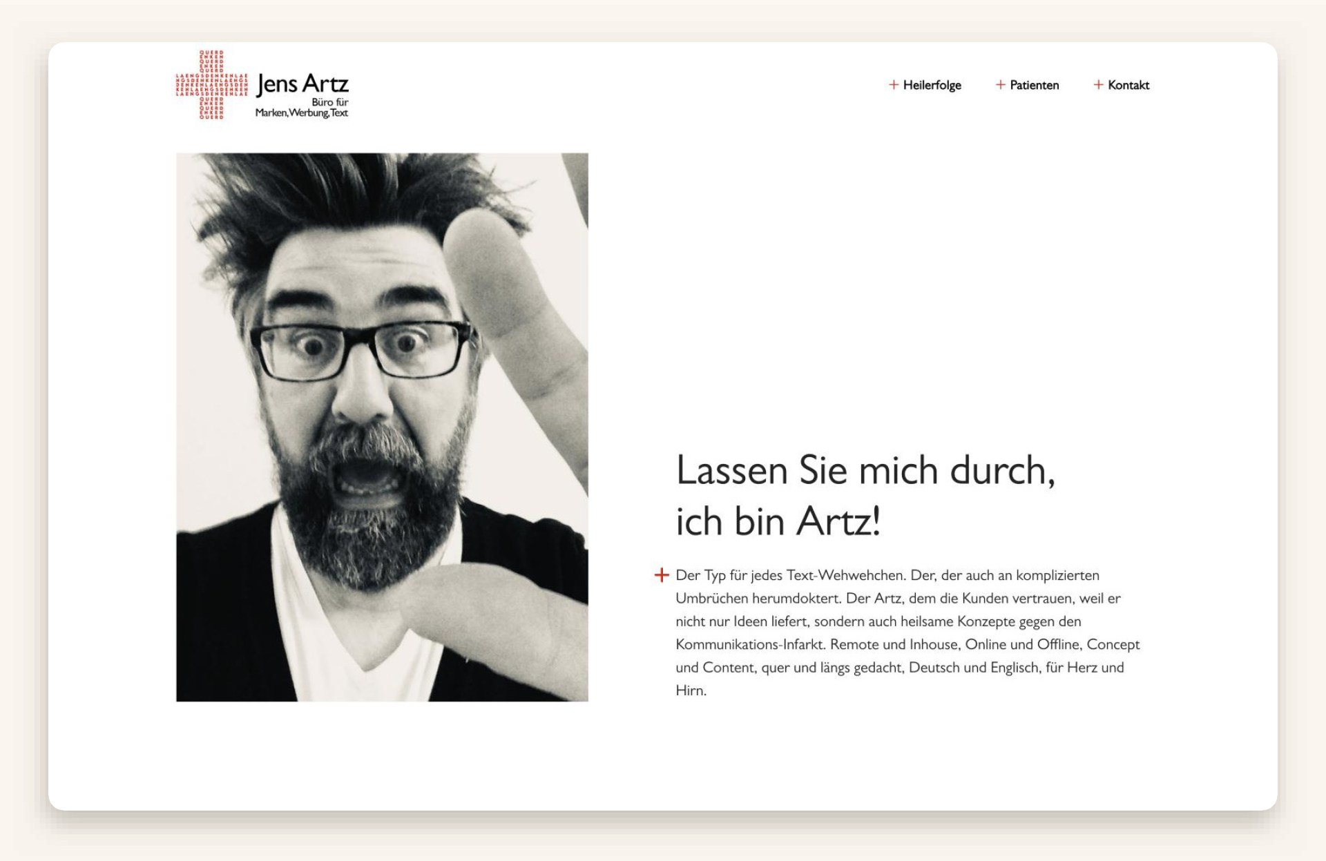 Startseite der Webseite von Jens Artz in der Desktop-Ansicht