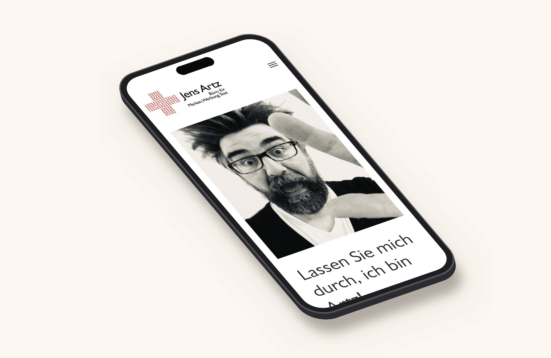 Webseite für Texter und Creative Director – Jens Artz in der Ansicht auf dem Smartphone